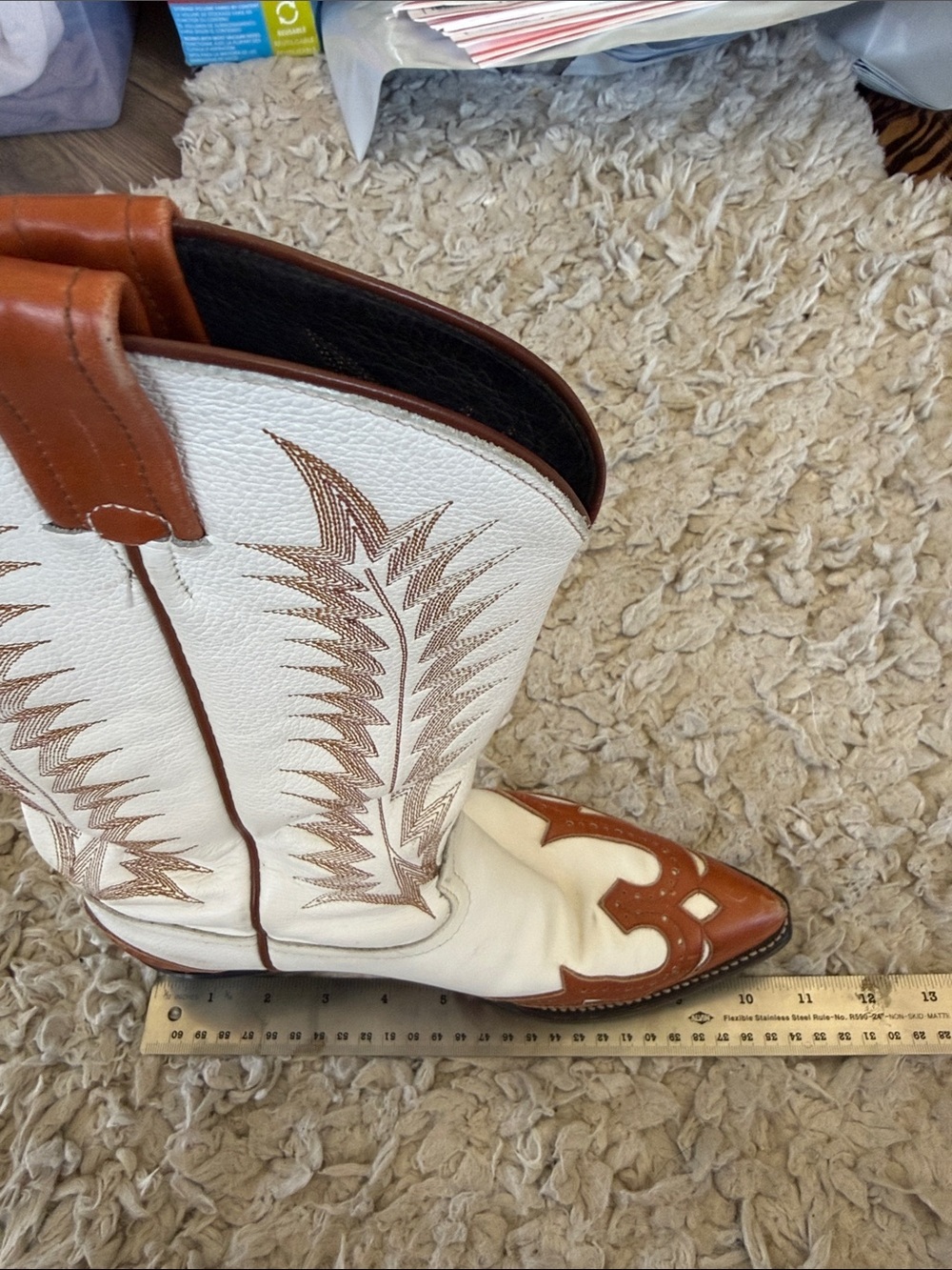 Tony Lama white and brown cowboy boots two toned wing tip vintage collectors 8 - Picture 15 of 17